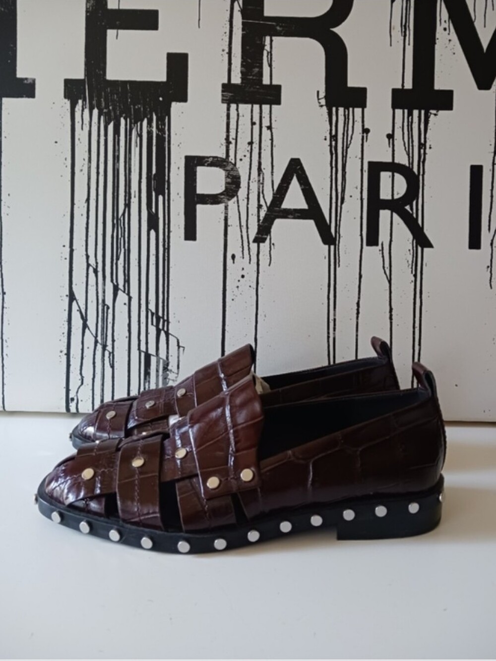 Philip Lim Studded Brown Woven Leather Slip-On Loafers Size 37